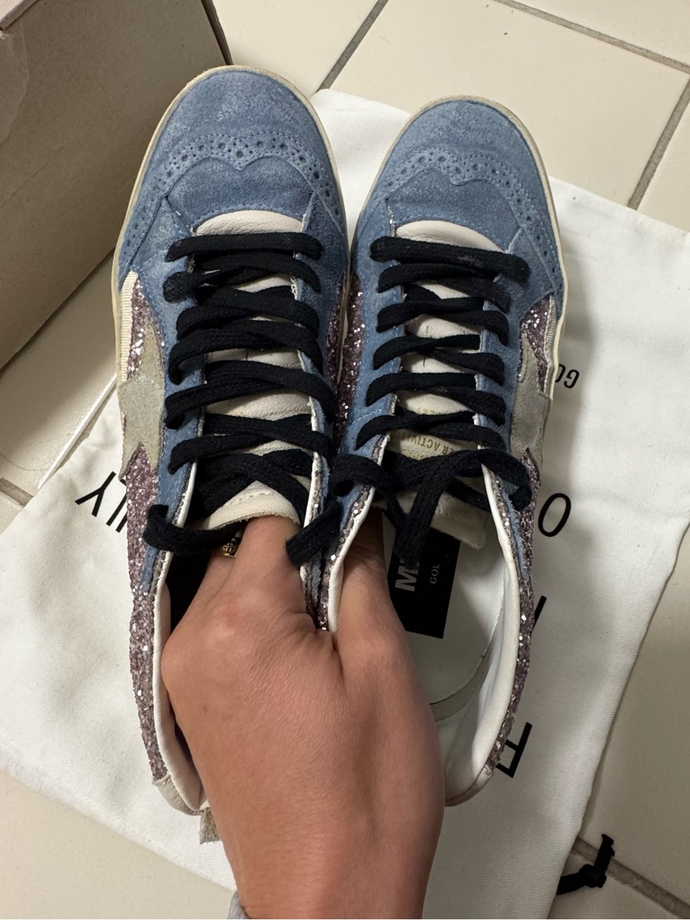 Golden Goose Mid-Star Glitter Sneakers in Lilac and Light Blue - Picture 5 of 8